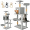 JUPPLIES Árbol Rascador para Gatos 143 cm – Torre de Actividades con 5 Plataformas, 3 Nidos, 1 Casa y Hamaca, Postes de Sisal y Base Estable 60 × 40 cm – Castillo Gris para Hogares con Varios Gatos