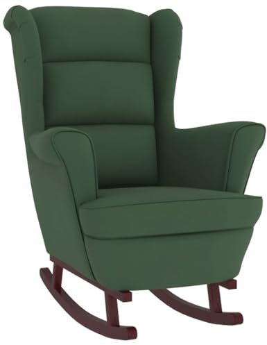 Hommdiy Schaukelstuhl mit Hocker,Wohnzimmer Sessel mit Hocker,Outdoor Samt Schaukelstuhl, Dunkelgrün Ohne Fußablage