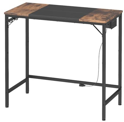 HOOBRO Computer Desk, Gaming Desk with 3 Hooks, 80 x 40 x 77 cm, Modern Study Writing Table for Study Room, Home Office, Industrial Design, Rustic Brown and Black EBF40KDN01G1