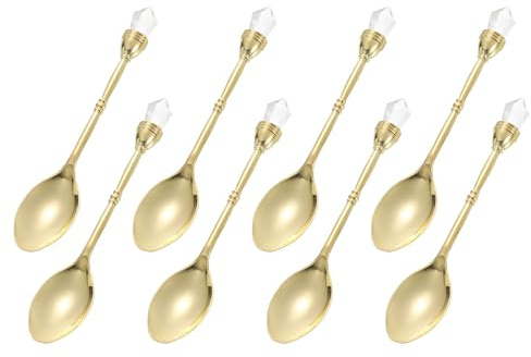 sourcing map 8 Pcs Retro Spoons, 4.1 Inch Crystal Alloy Coffee Spoons,Vintage Carved Tea Spoon Dessert Spoon Ice Cream Spoons for Stirring Mixing Gold
