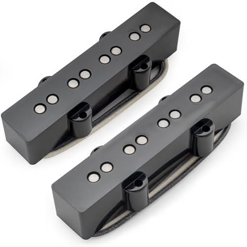 Musiclily Pro JB-70S Alnico 5 J-Bass Tonabnehmer Single Coil Hals Steg Pickups Set 8,3K/7,9K für Jazz Bass Style E-Bass, Schwarz