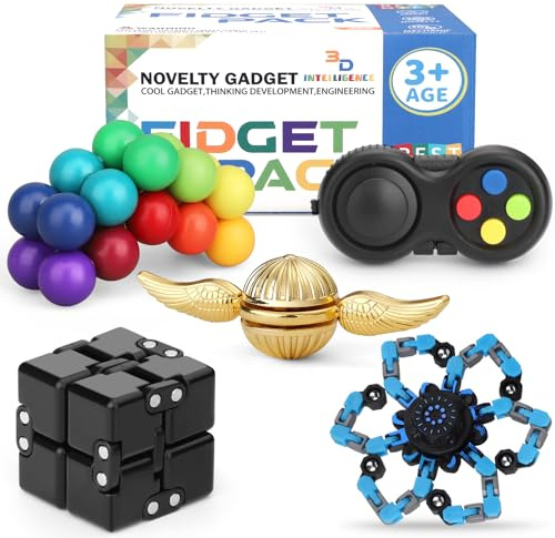 Dilabnda Fidget-Spielzeug, Party-Set für Kinder und Erwachsene, Unendlichkeitswürfel, Pad, goldener Fidget Spinner, sensorischer Regenbogenball, Fidget Focus, leise, Schreibtisch-Spielzeug-Set