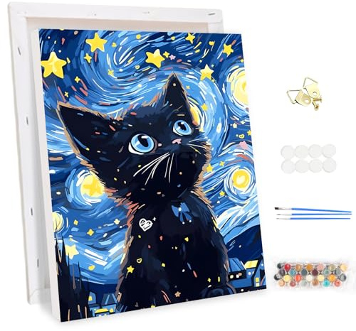 MEIYUDA Malen Nach Zahlen Erwachsene mit Rahmen Katze, DIY Digitales Ölgemälde-Set auf Leinwand mit Pinseln und Acrylpigment Bastelset, Malen Nach Zahlen Artwork für Heimdekoration Geschenk 30x40cm
