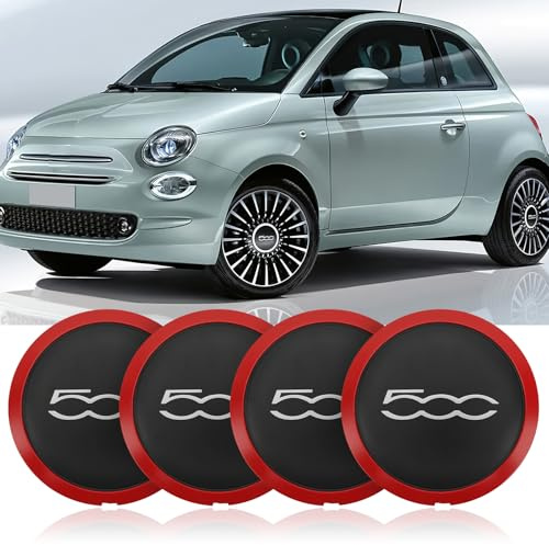 Fiat 500 Tapacubos Centro Llantas Aluminio (4 Borde Rojo Letras Plata)