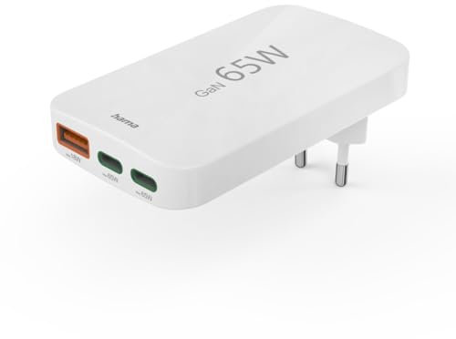 Hama USB C Ladegerät (Schnellladegerät 65 Watt, Ladestecker für Steckdose 2X USB-C, 1x USB-A, für Handy, Laptop, Tablet, unterstützt Power Delivery, Mehrfach USB-Ladegerät mit GaN-Technologie) weiß