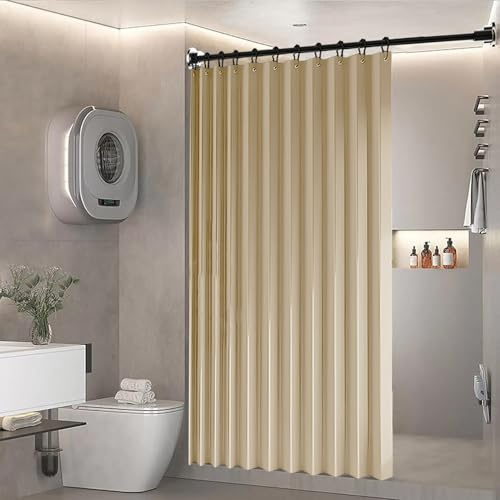 BOYOUTH Tungvikt hopfällbart dragspel skuggning duschdraperier, vattentätt tyg veckade skiljeväggar integritet duschdraperi för badrum badkar hotell spa dekor, beige, 140 x 200 cm