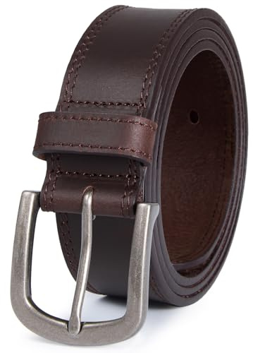 DENGFENGZHE Men's Full Grain Leather Belt for Everyday Casual Jeans, 1.5 Handmade Men Leather Belts with Gift Box (Brown, 36(Fits Waist 34-35))