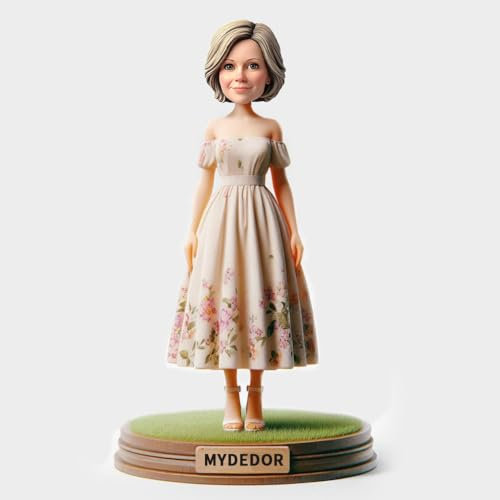 Bobblehead personalizado – Mujer personalizada con vestido floral, figuras Bobbleheads Oficina Decoración del hogar Recuerdo Hecho a mano Arcilla Coleccionables basados en tu foto
