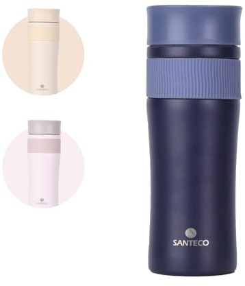 SANTECO Taza térmica para coche con interruptor de una prensa, taza de café para llevar, acero inoxidable, 510 ml, sin BPA, taza térmica apta para lavavajillas, para viajes, uso en la oficina, azul