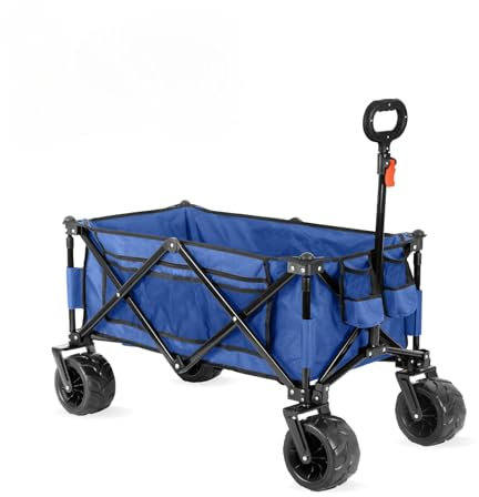 Straame Foldable Trolley Cart – 135L, 100kg Capacity Pull-Along Camping Wagon for Beach, Garden & Festivals – All-Terrain Festival Trolley with Adjustable Handle & 360° Swivel Wheels (Blue)