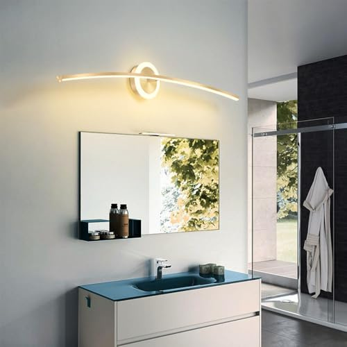 Mengjay Moderne LED Wandleuchte,LED Spiegelleuchte Bad,Innen Wandlampe,Wandbeleuchtung mit 3 Farbtemperaturen,für Schlafzimmer Wohnzimmer Flur (80cm (gold))