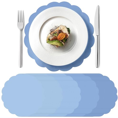 Whemyreat 120 Stück Blau Einweg Papier Tischsets,35cm Tischunterlagen Pastell Platzsets aus Papier,Platz-Set ausPapier,Tischdekoration für Zuhause,Küche, Esszimmer,Urlaub,Party,Hochzeit