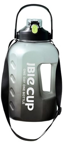 Gourde Sport, 3L Réutilisable Bouteille D'eau Avec Marqueur De Temps, Bouteille D'eau De Motivation Avec Paille Et Poignée, Bouteilles De Gymnase Avec Sangle Pour La Yoga, Course À Pied (noir)