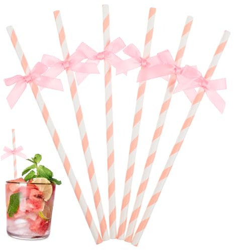 Agitador de paja comestible, 60 piezas de decoración festiva para tartas, decoraciones personalizadas de cumpleaños y bodas, suministros para cupcakes de vacaciones, decoración de papel rosa para