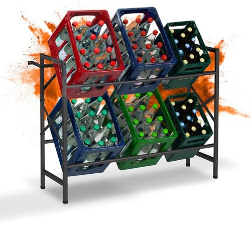 Relaxdays Scaffale Porta Casse Acqua, 80x104x32 cm, Scaffalatura per 6 Cassette di Bevande, Max. 300 kg, Acciaio, Nero