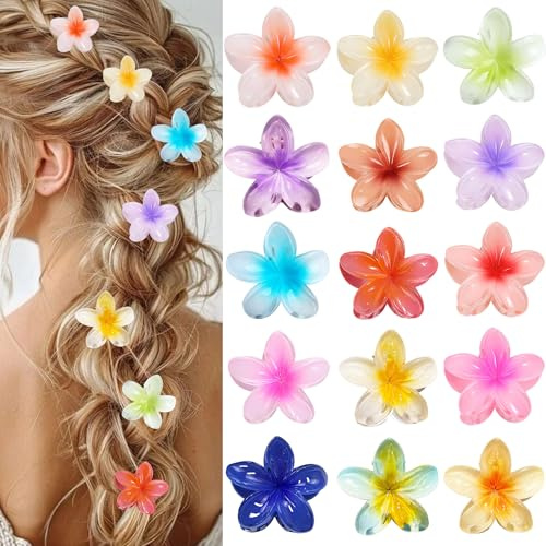 Lot de 15 Pince Cheveux Fleur, Petite Hawaienne Pince à Cheveux Fleurs, Barette Fleur Antidérapantes Flower Hair Clip Accessoire Cheveux Pour Cheveux épais Femme