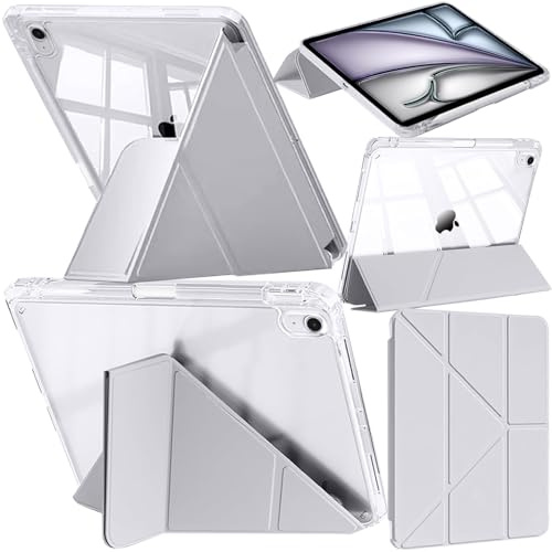 A-BEAUTY Custodia Compatibile con iPad Air 11 Pollici M4/M3/M2 (2026/2025/2024), iPad Air 5a/4a Gen 10,9 (2022/2020) con Portapenne, Cover Trasparente, 6 in 1 a Forma di Y, Argento