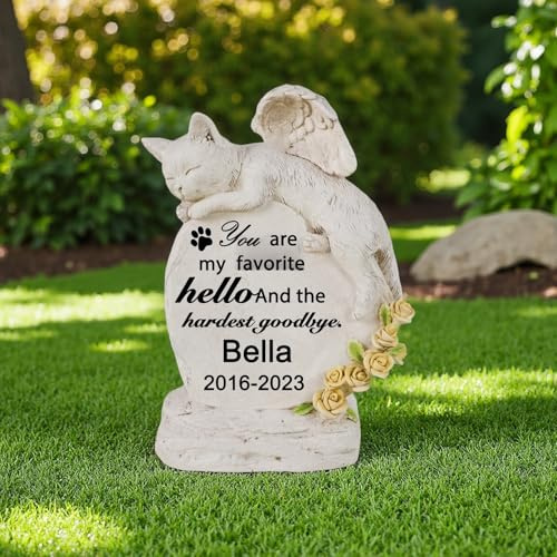 Personalisierte Katzen-Gedenksteine, Katzen-Grabstein, graviert Haustier-Gedenksteine, Grabmarkierungen mit einem Kätzchen-Engelsstatue