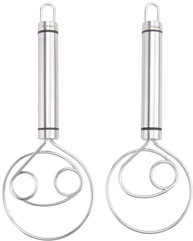 Tuesoa Danish Dough Whisk, 2 Pack Premium Stainless Steel Dutch Whisk, Large Hand Mixer Artisan Blender for Bread Pastry Pizza