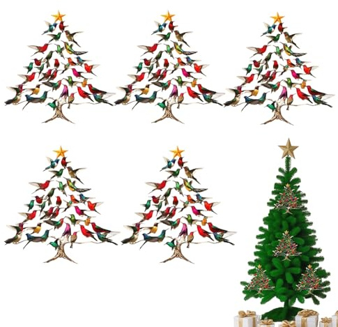 KLINNA 5er Set Kolibri Weihnachtsbaum Deko aus Acryl, Bunte Vögel als Farbige Anhänger, Einzigartiger Christbaumschmuck für Weihnachten & Party, Bruchsichere Dekoration für Garten Wand