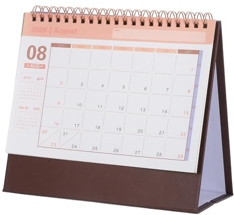 HOMSFOU Kleiner Tischkalender: 2025–2026, Mini-standkalender für Den Schreibtisch, Zeitplankalender, 2025 bis Dezember 2026, Tischkalender für Zuhause Und Büro,braun