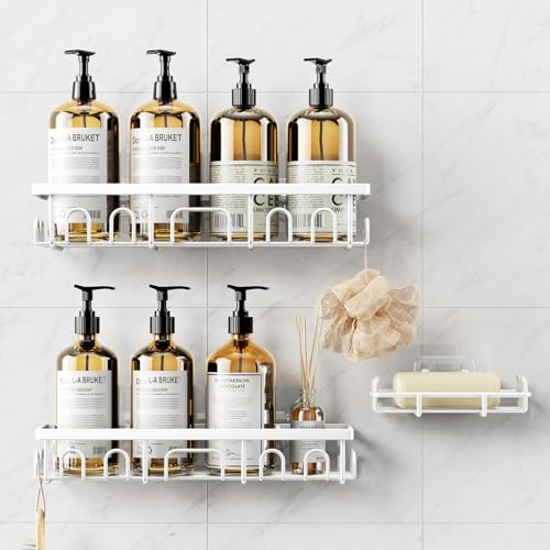3 Stück Duschablage Ohne Bohren Edelstahl, Badezimmer Organizer - Weiß | Badezimmer Regal Zubehör, Seifen Set, Bad Regal,Bathroom Schnell Trocknende Duschhalterung, Duschkorb Ohne Bohren