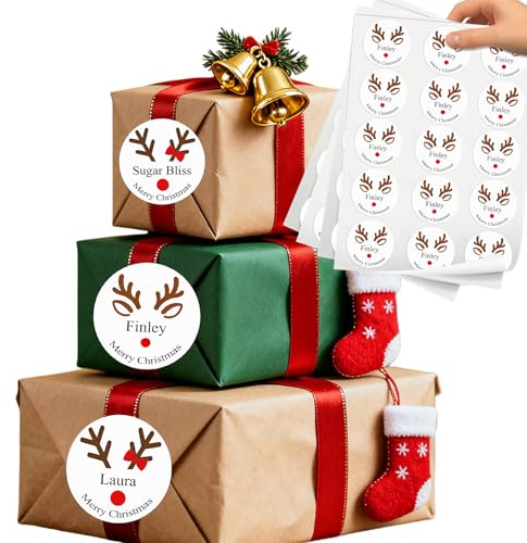 Personalisierte Weihnachtsaufkleber mit Namen – Selbstklebend, Weihnachtssticker für Geschenke, Karten und Umschläge, Individuelle Aufkleber für Deko für Weihnachten, Weihnachtsgeschenkverpac (B)