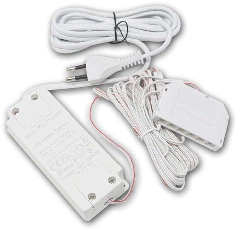 Transformateur LED 12 V CC 16 W avec 6 prises Mini-AMP | Alimentation avec prise européenne | Transformateur pour éclairage LED de meubles, placards et sous-meubles | Installation facile, IP20