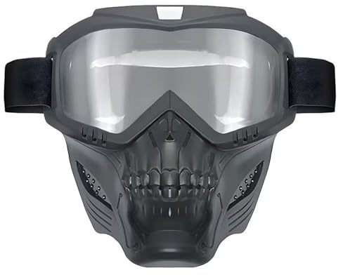 Protective Goggles for Men Women with Mask, Skull Style Full Cover Goggle Anti-Scratch, for Dirt Bike Off Road Skiing(Transparent)