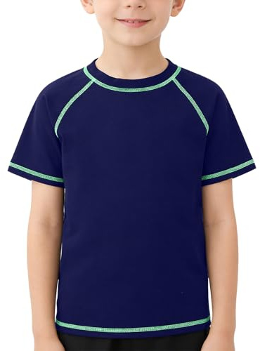 ADUDVLO UV Shirt Kinder Rashguard Kinder UPF 50+ Schwimmshirt Badeshirt Rundkragen Bademode Trocknend (DE/NL/SE/PL, Alter, 11 Jahre, 12 Jahre, Regular, Marineblau)