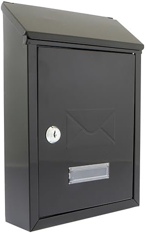 Burg-Wachter MB09BK Avon Rear Entry Wall Mounted Galvanised Steel Lockable Weatherproof Post Box - Black - 21x30x6.5cm