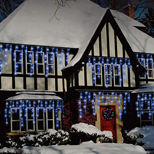 Christmas Workshop 77530 480 Icicle LED Outdoor Christmas Lights | 11.5 Metres | Blue & White Colour | Indoor & Outdoor Fairy Lights | Weddings & Gardens | 8 Functions | Mains Powered