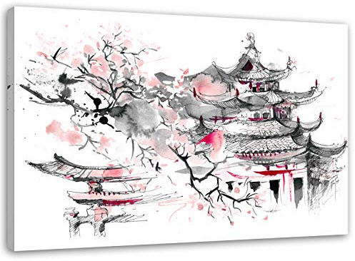 Feeby Bilder Japan 60x40 cm 1 Teilig Wohnzimmer Schlafzimmer Büro Flur Küche Wandbilder Leinwandbilder Modern Bild auf Leinwand Wanddekoration Kunstdruck Design Architektur Grau
