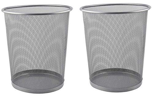 Set of 2 Silver Bin Waste Basket - Wire Mesh Trash Bin for The Office, Bedroom, Bathroom, Lounge, University Dorm Rooms - Modern & Space-Saving Baskets with Solid & Stable Base, Heavy Duty Metal