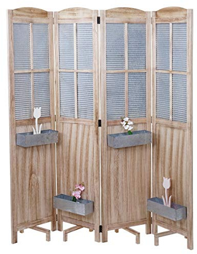 Mendler Paravent HWC-D26 Pflanzkörbe Holz Metall 170x161x29cm | Raumteiler, Trennwand, spanische Wand, Sichtschutz