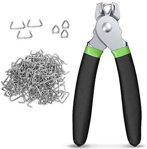 CAMWAY Pince à Anneaux Professionnelle avec 300 Anneaux Galvanisés - Compatible 3/4, 1/2 et 3/8 pouce - Poignée Ergonomique Antidérapante - Outil de Fixation pour Cages, Filets, Rembourrage (Vert)