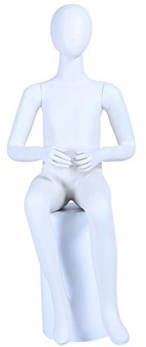 TTZX+7 sitzend Eurotondisplay Schaufensterpuppe weiß matt lackiert hochwertig Egghead mit Metallplatte Kinderpuppe (TTZX+7 sitzend)