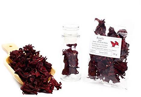Hibiskusblüten | Roselle Blüten ganz | Blütenblätter naturbelassen | lila Lebensmittelfarbe vegan | glutenfrei |20g