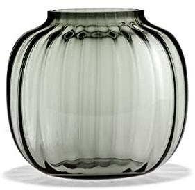 Holmegaard Ovale Vase H17.5 Primula optisches Muster mundgeblasenem Glas, grau