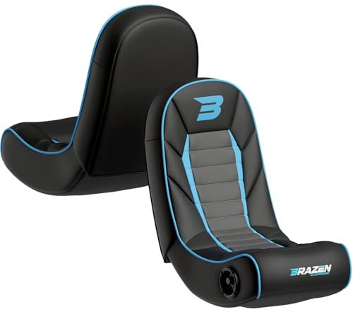 BraZen Sabre Kids Gaming Chair For Kids Two Audio Speakers Bluetooth Compatible With All Major Games Consoles Foldable Junior Floor Rocker Gaming Chair Video Game Chairs - Black Blue