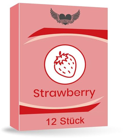 Kondome mit Geschmack Erdbeere 52mm - 12 Stück Gefühlsecht Extra dünn Extra feucht Analverkehr Gleitfilm von Lovelyness