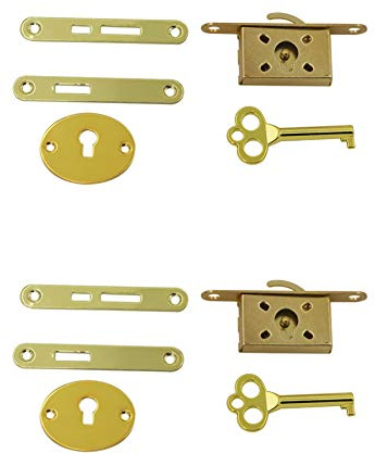 Geenite Vintage Furniture Antique Jewelry Box Lock Simple Style Humidor Key Hole Tool Setup Hardware 2 Pieces (Gold)
