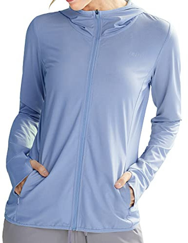 Libin Mujer UPF 50 + Chaqueta de Capucha Protección Solar con Cremallera Completa Sudadera de Sol Manga Larga Sudadera Carrera Sudadera Surf Al Aire Libre a Pie con Bolsillo Azul Lavanda L