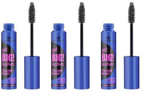 essence get Big ! Lashes Volume Boost Lot de 3 mascaras imperméables, durables, volumisants, végétaliens, imperméables, sans particules de microplastique, sans nanoparticules (3 x 12 ml)