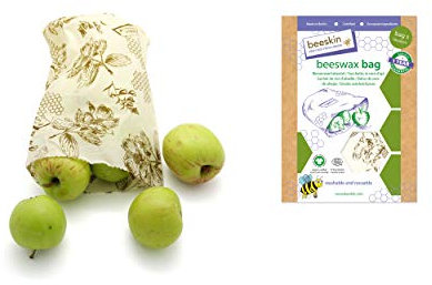 beeskin Sacchetto in Cera d'api - Perfetta Combinazione tra la Pellicola in Cera d'api e Il Sacchetto del Pane per la conservazione degli Alimenti - Formato S, 18 x 28 cm (Flower)