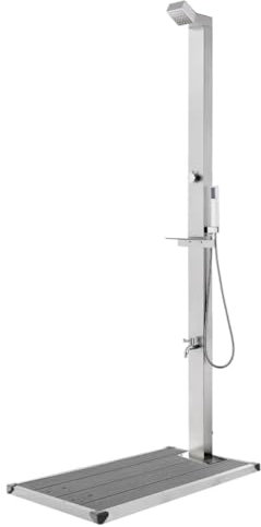 vidaXL Gartendusche mit Grauer Bodenplatte Pooldusche Außendusche Camping Pool Außen Dusche Campingdusche Bodenelement 225cm Edelstahl
