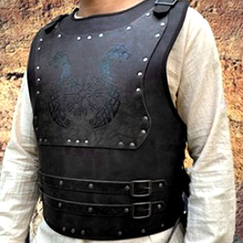 Mooke Steampunk Gothic Ritter Pu-Leder Brustpanzer, Wikinger Mittelalterliche Krieger Lederrüstung Verstellbare Schnürung Für LARP/Cosplay Aktivitäten,Schwarz