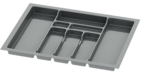 Sossai inserto para cubiertos Divio para cajones de 70 cm de ancho, 63x49 cm – recortable, 8 compartimentos, antracita, bandeja de plástico para cubiertos de cocina