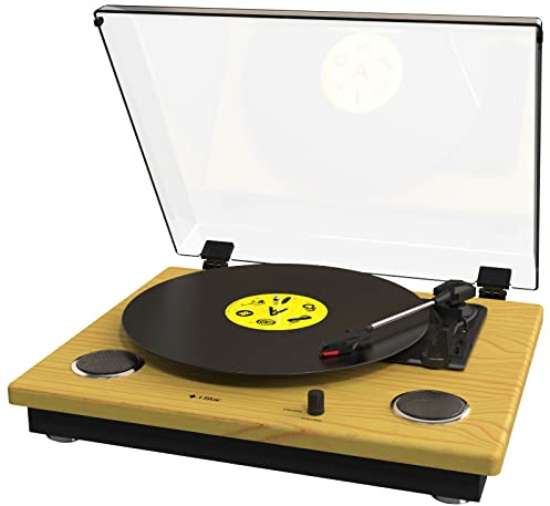 Record Player for Vinyl with Built In Speakers, Bluetooth Record Player with Integrated Amplifier and Speakers, Home Audio 33 1/3, 45 and 78 RPM, AUX In, Stereo Phono and RCA Output, USB Recording