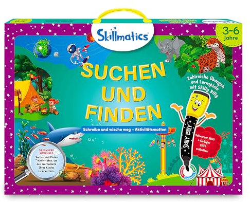 Skillmatics Lernspiel - Suchen und Finden, Geschenke und Vorschullernen für Kinder 3-6 Jahre, Wiederverwendbare Aktivitätsmatten mit 2 Stiften